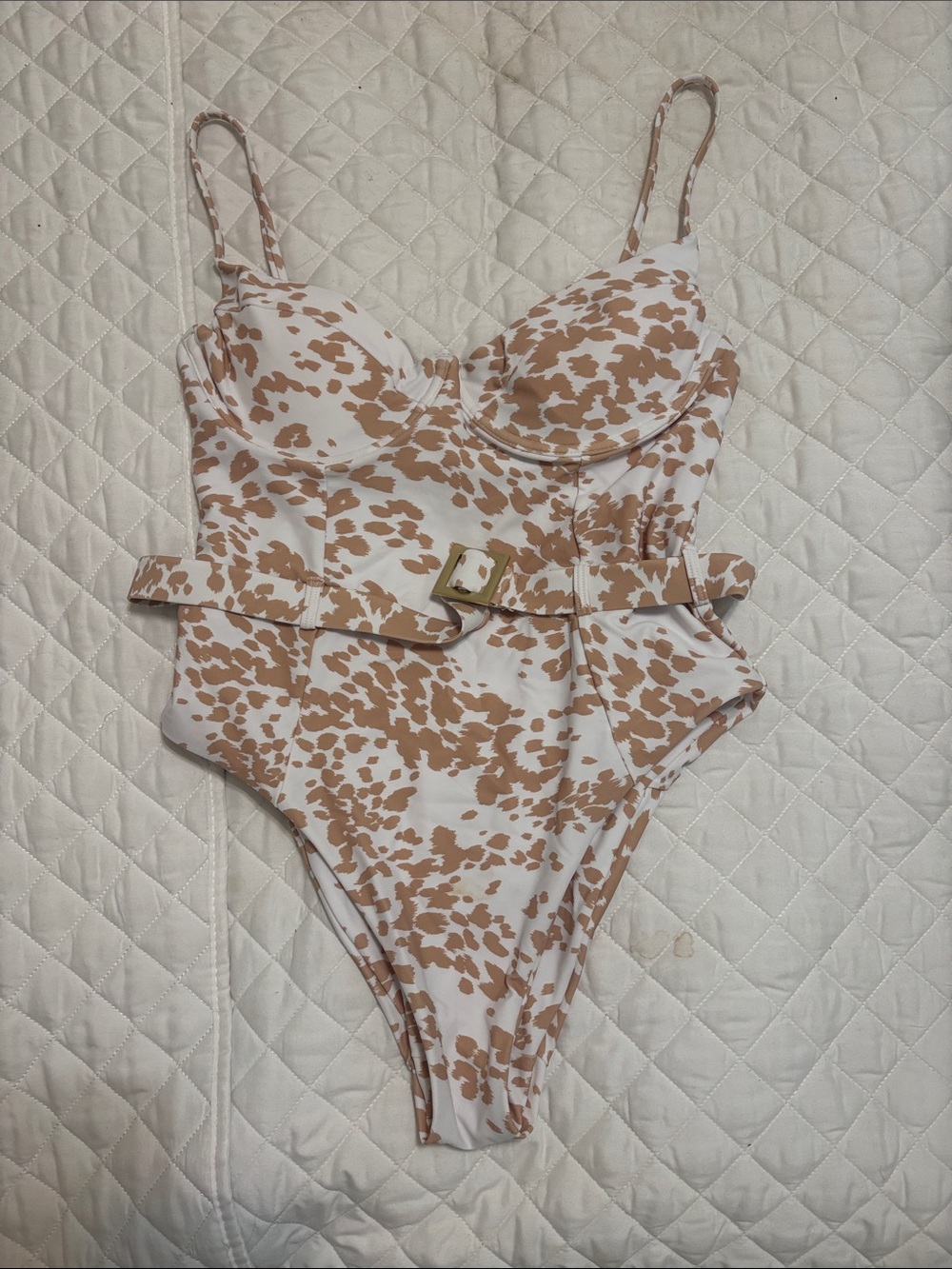 Buddy Love Cream One-Piece Swimsuit with Brown Spot Print